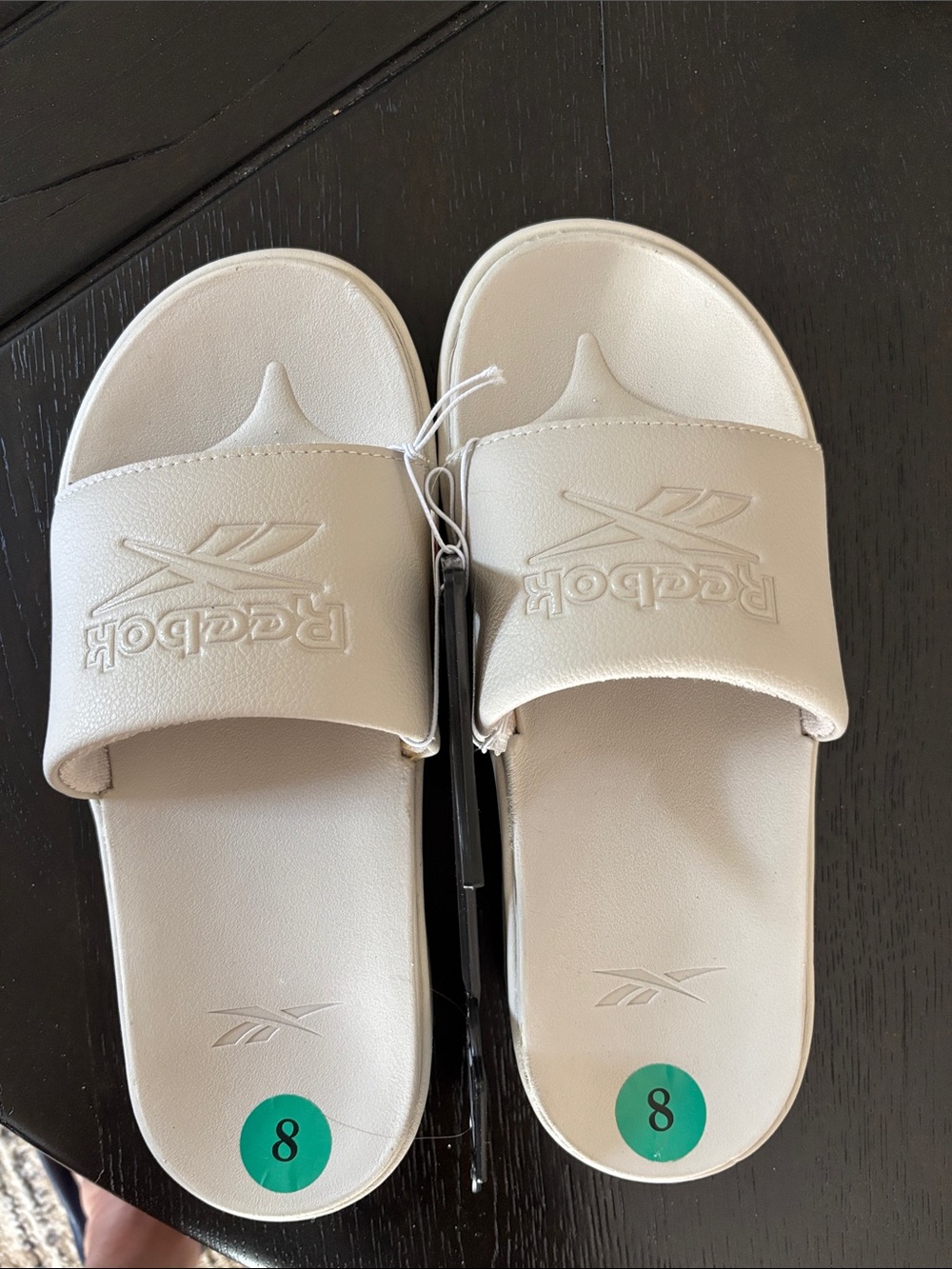Reebok Women’s Cream Slide Sandals with Embossed Logo